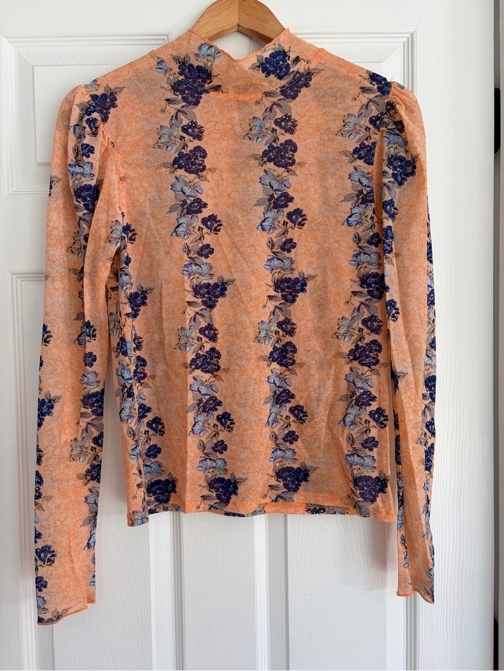 Free People Peach High-Neck Floral Stripe Long Sleeve Top - Picture 2 of 4